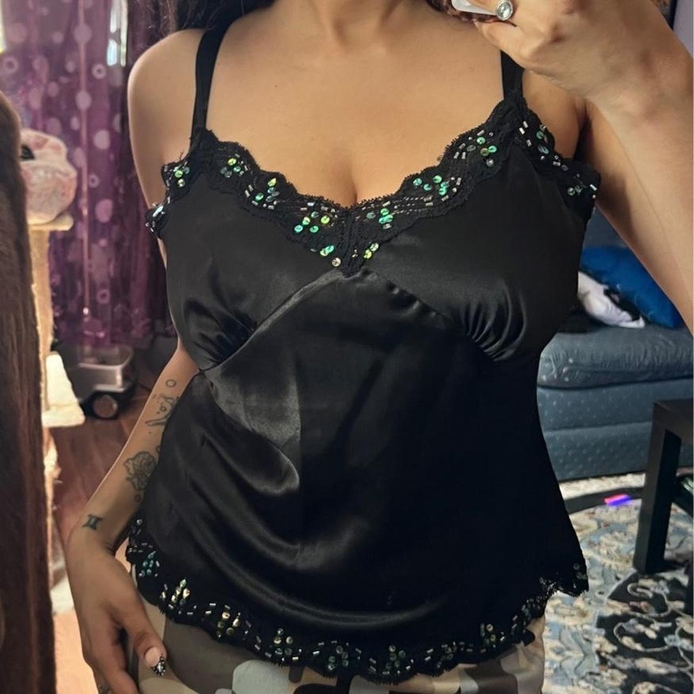 2000s Satin Beaded Cami Top